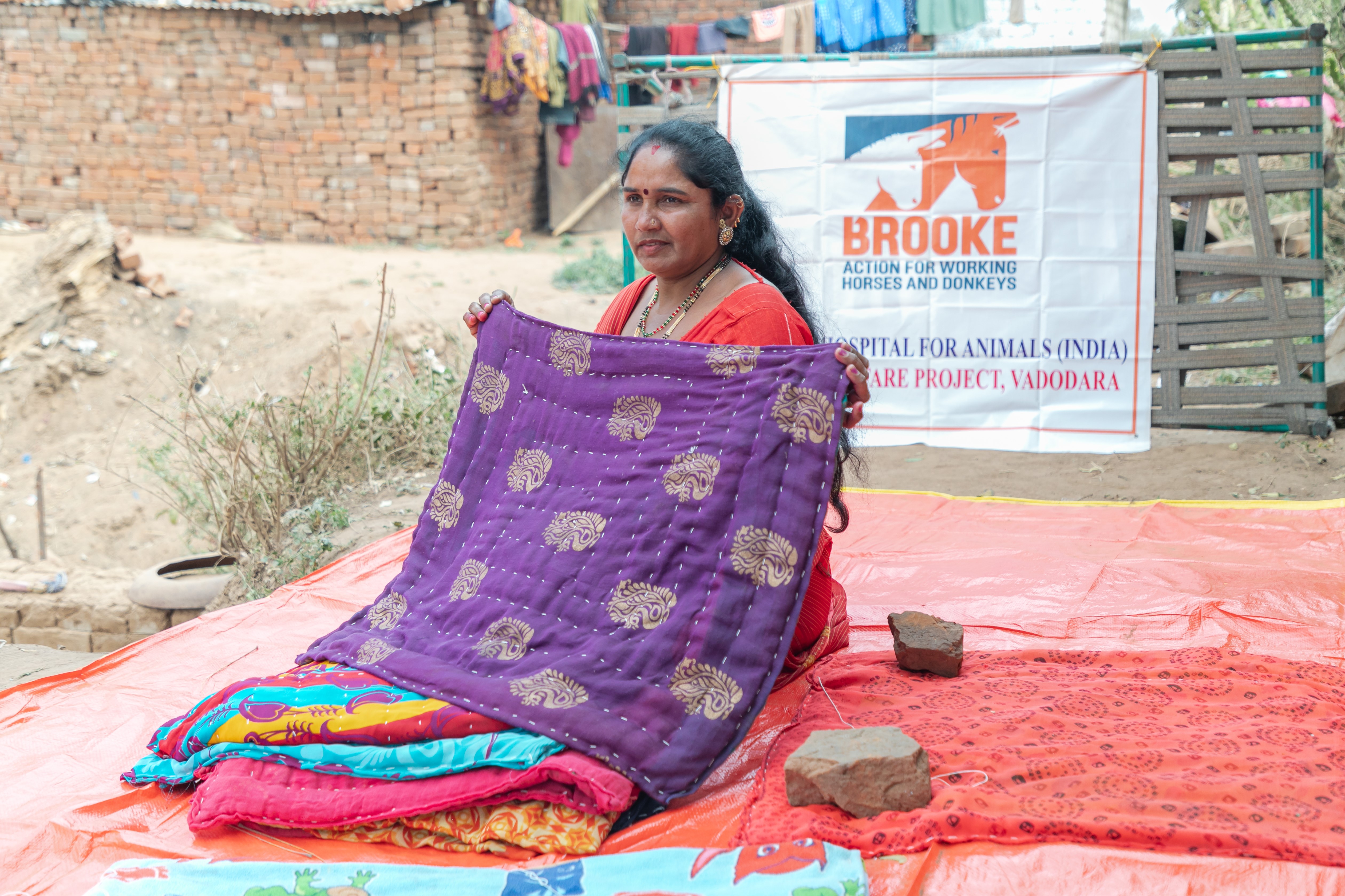 Indian woman shows cloth material