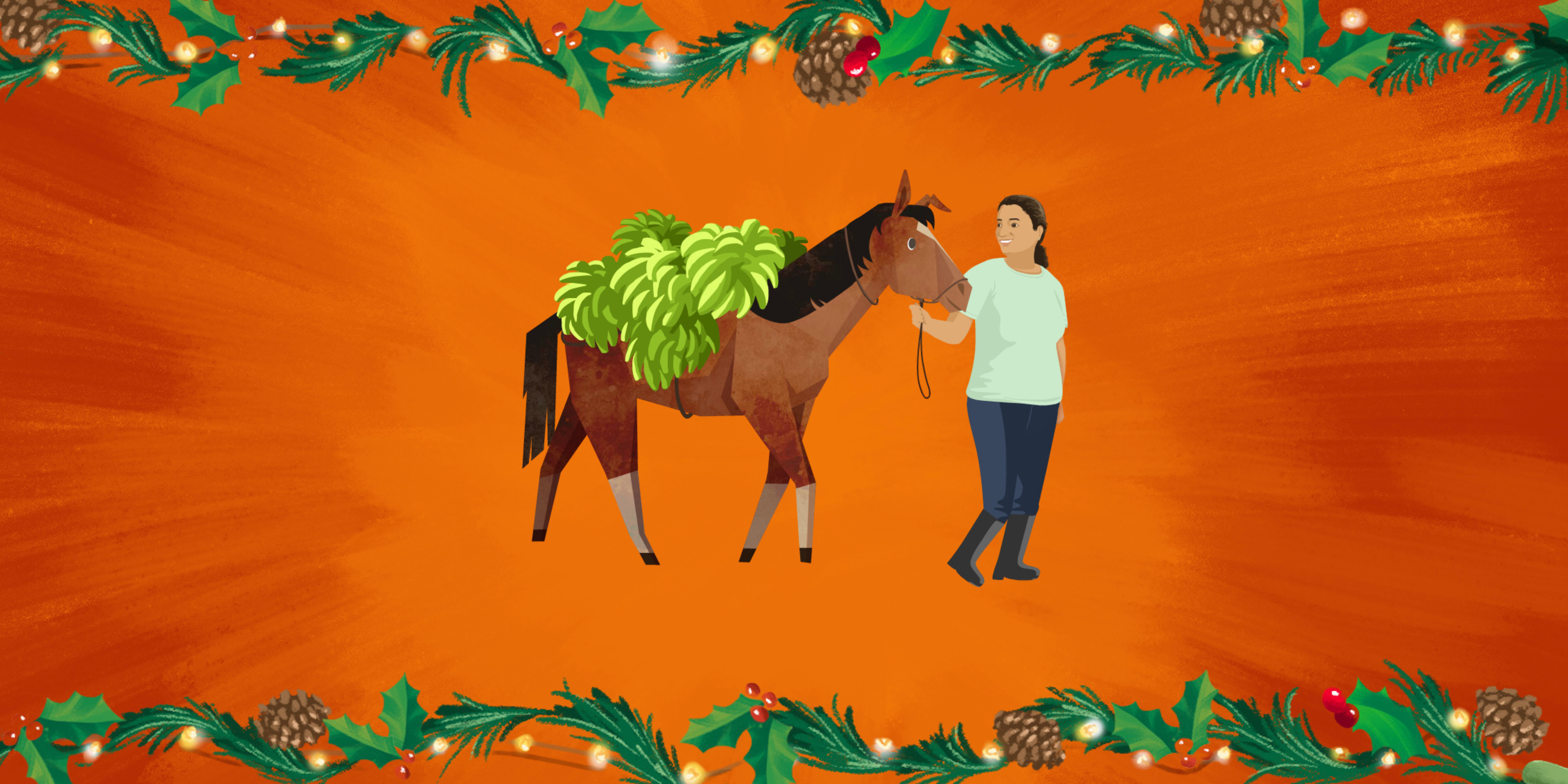 Woman and horse Christmas animation