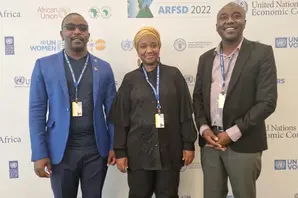 Brooke East Africa (Raphael and Samuel) and West Africa representatives (Rougui) at the African Regional Forum on Sustainable Development 2022
