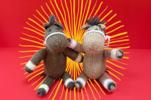 two knitted horses from Brooke's year of the horse craft pack