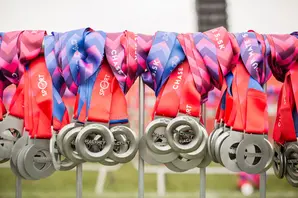 Hackney Half Marathon medals lined up
