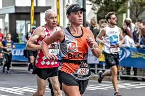 Rebecca running for Brooke in last year's London Marathon 