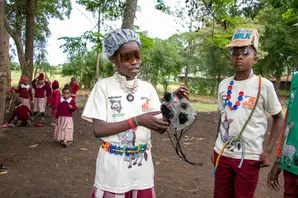 Children with recycled materials at Donkey Care Club in Nguka, Kenya. Credit: Stephen Kiprop 