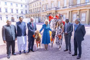 The Queen with Brooke staff, horse and donkey 