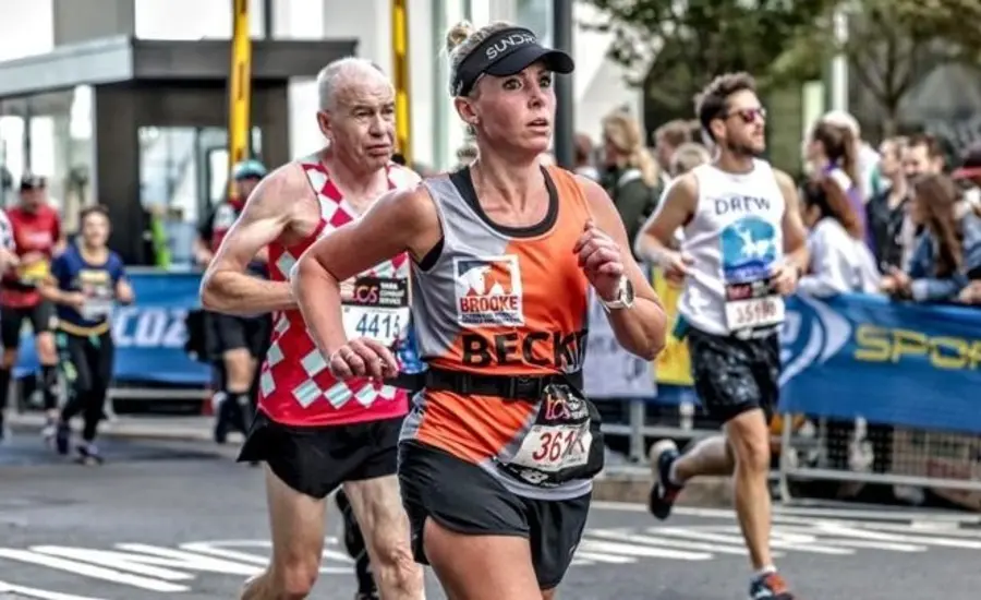 Rebecca running for Brooke in last year's London Marathon 