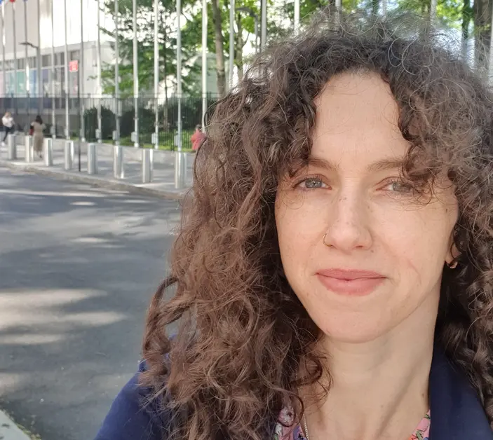 Ellie Parravani, Brooke's External Affairs Advisor for Animal Health Systems Strengthening, outside a UN building.